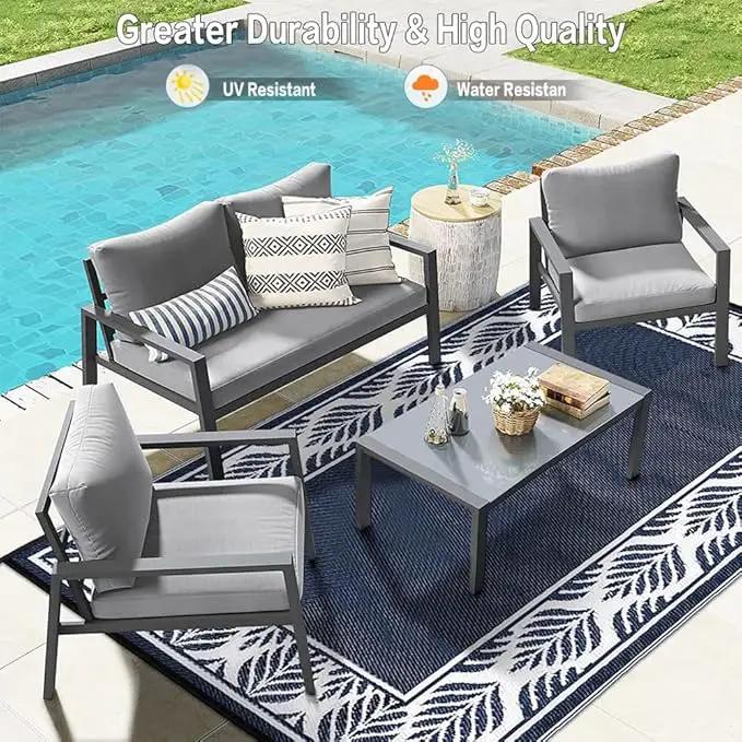 Outdoor Plastic Straw Rug, Waterproof Mat, Washable Large Floor Mat and Rug for Outdoors, RV, Beach, Patio, Camping, Backyard, Deck, Picnic, Outside (5x8ft,Olive-Leaf/Dark Blue&White) by GreenHaven Gardens