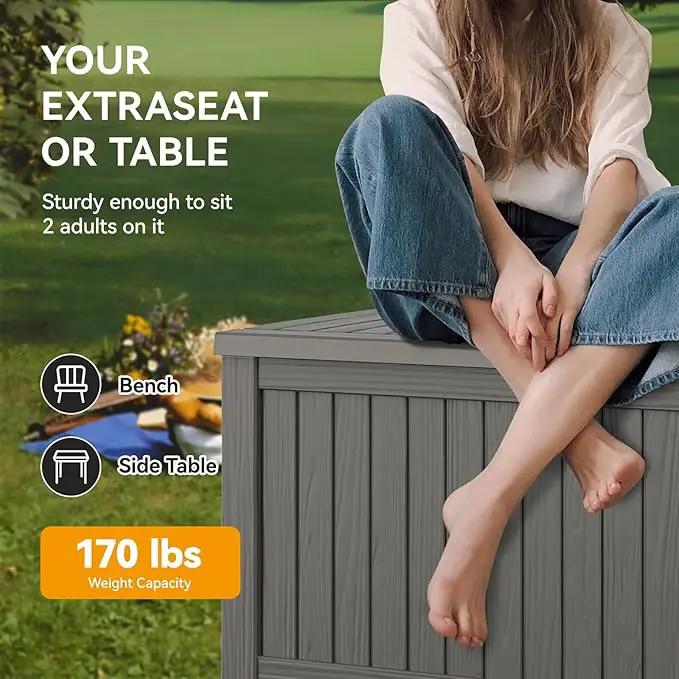NUNU LAB 150 Gallon Outdoor Storage Box,Resin Large Sturdy Deck Box, Backyard Outside Storage Box Waterproof with Double Wall Panels,Package Delivery,Garden Outdoor Hose Bin by GreenHaven Gardens