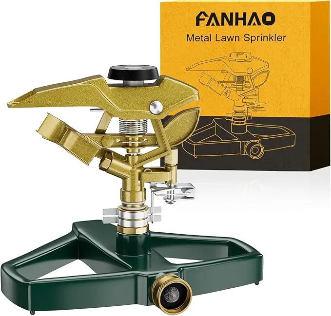 FANHAO Heavy Duty Pulsating Impact Lawn Sprinkler with Metal Base, 100% Metal Adjustable Circular Zinc Impulse Sprinkler for Yard Lawn, 360 Degree Large Area Coverage, Covers Up to 5800 sq. ft by GreenHaven Gardens