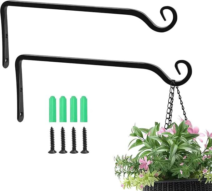 Jardim 2 Pack 10 Inch Premium Decorative Metal Iron Wall Hangers for Home Decor, Indoor Outdoor Plant Bracket Rustic Hanging Gardening Hooks for Planters, Bird Feeders, Lanterns, Wind Chimes (Black) by GreenHaven Gardens