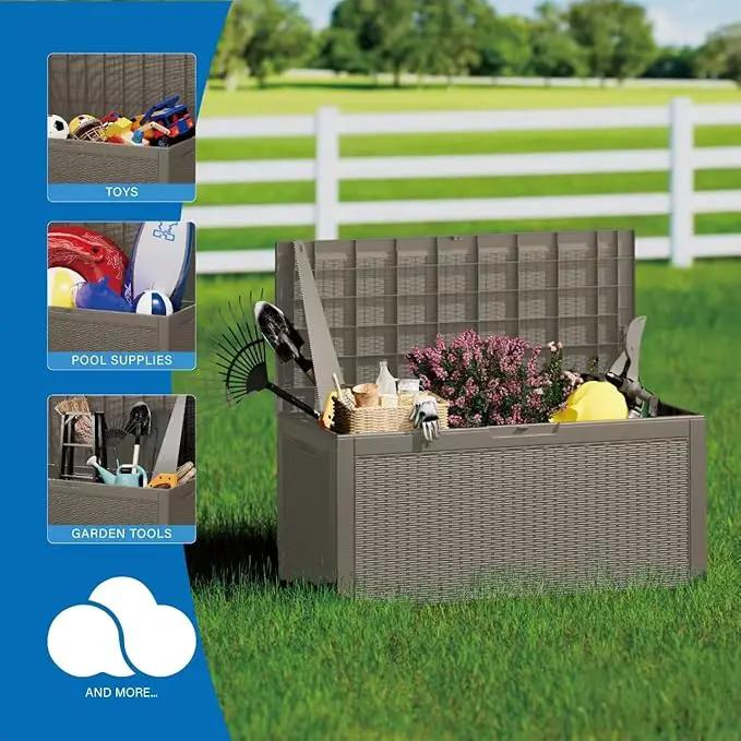 Multi-Functional 100 Gallon Patio Storage Bench - Waterproof Outdoor Deck Box & Storage Cabinet, Lockable Resin Chest for Pool/Garden Accessories, UV-Resistant, Weathered Grey by GreenHaven Gardens