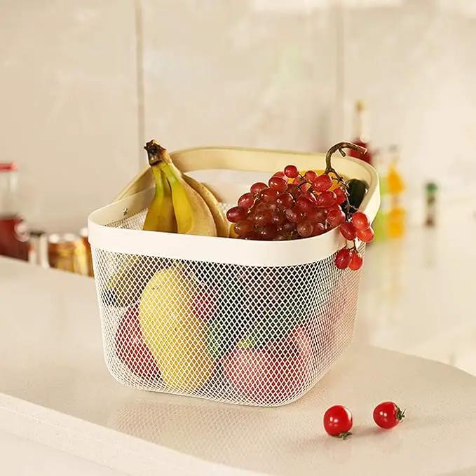 Metal Mesh Steel Basket, Storage Organizer Basket Multi-functional Hanging Kitchen Baskets Fruit Basket Bin with Bamboo Handle for Kitchen Bathroom Picnic Shopping Decor Cabinet Home, Beige by GreenHaven Gardens