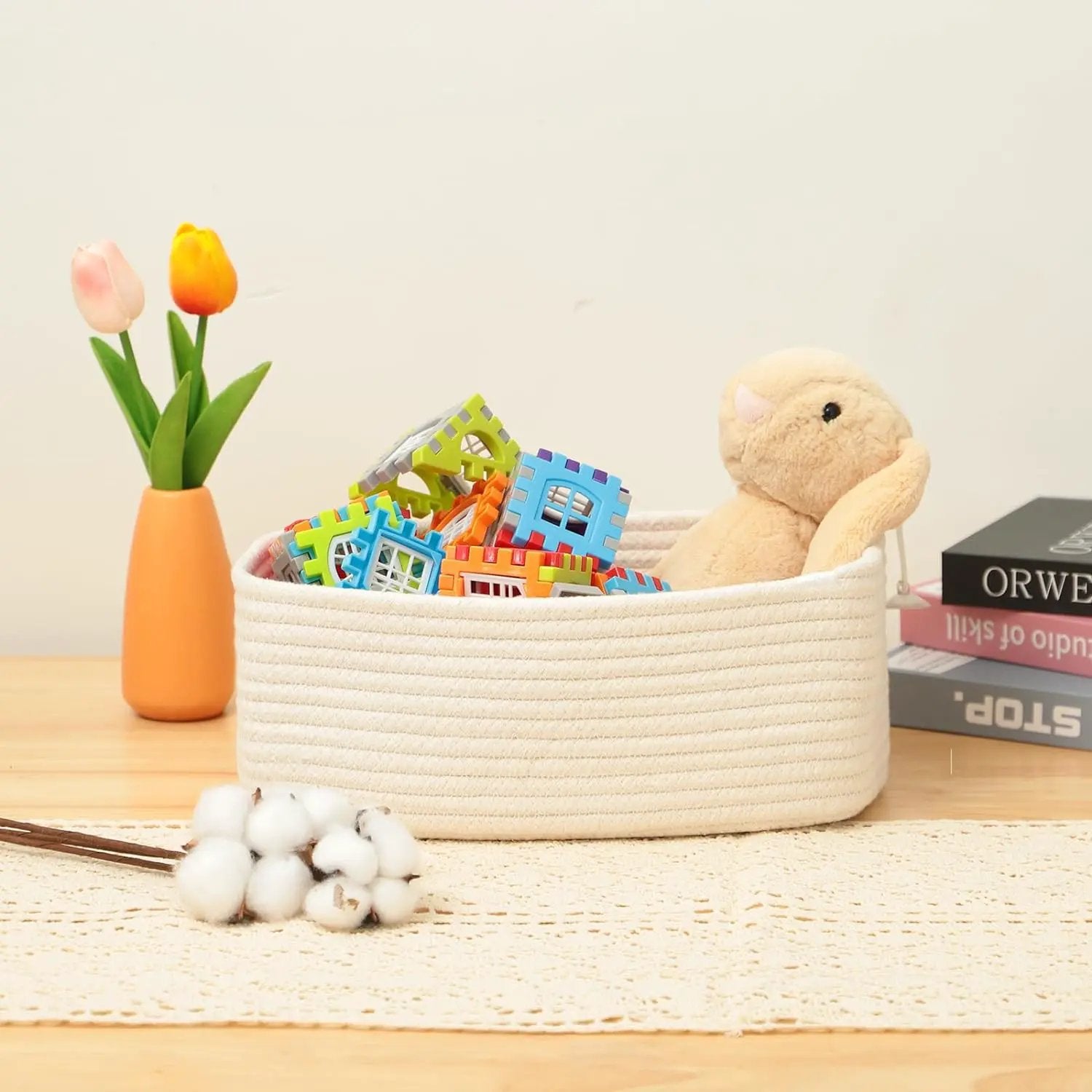 Small Storage Baskets for Organizing | Closet Organizer Bins | Shelf Toy Basket | Woven Rope Baskets | Cube Decorative Box | Shallow Basket | 11.5x7.5x4.7” | 4 Packs Off White by GreenHaven Gardens