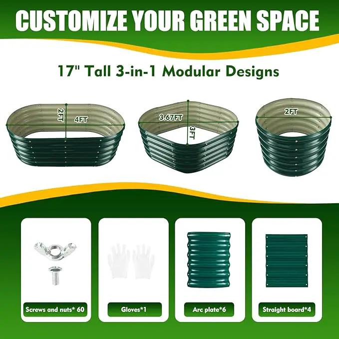 17" Tall Elevated Oval Metal Raised Garden Bed - 4ft x 2ft in Size and 0.8MM Thick Durable Planter Bed/Box for Vegetables Flowers Succulent at Patio/Garden Outdoor (Dark Green, 4X2X1.4 FT) by GreenHaven Gardens