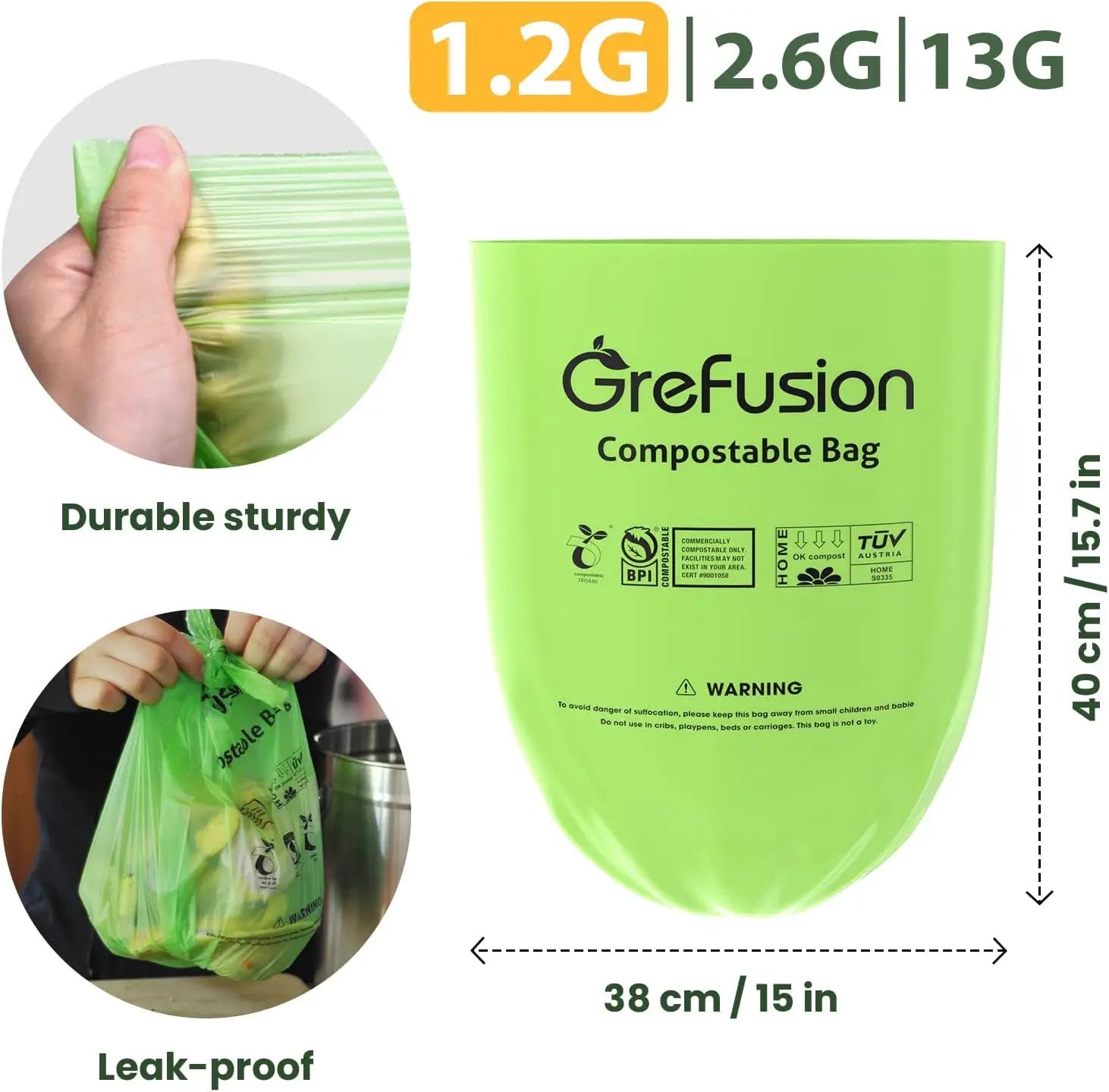 Compostable Trash Bags for Kitchen Compost Bin 1.2 Gallon,150 Count,Compost Bags Small for Food Scrap Waste Bags for Countertop Bin Certified by BPI,ASTM D6400 and OK Compost by GreenHaven Gardens