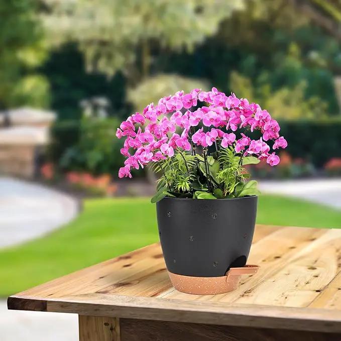 6 Inch Orchid Pots with Holes, 2 Pack Self Watering Planters for Orchids Plastic Orchid Pot Plant Flower Pots for Orchids Indoor Outdoor (Black with Brown) by GreenHaven Gardens