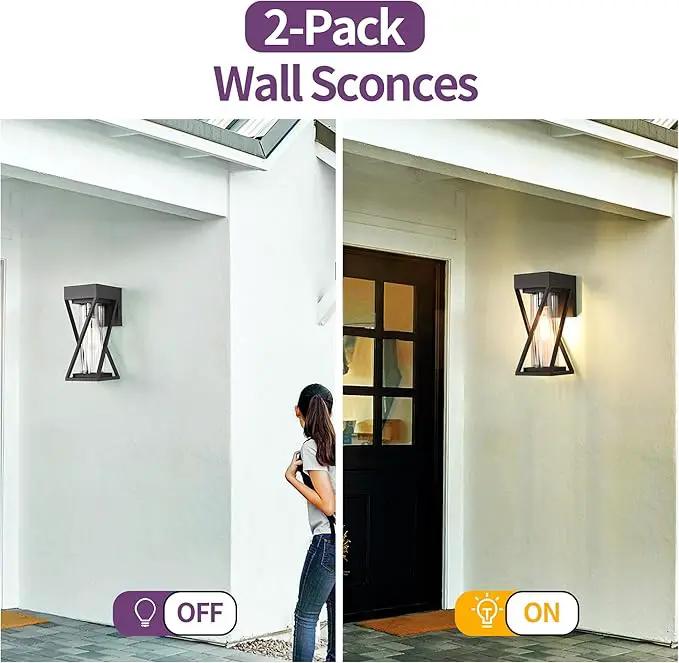 Outdoor Wall Lights Set of 2, Exterior Sconce Lighting Fixtures, Black Outdoor Porch Lights, Outdoor Wall Lantern with Clear Stripe Glass for Patio, Garage by GreenHaven Gardens