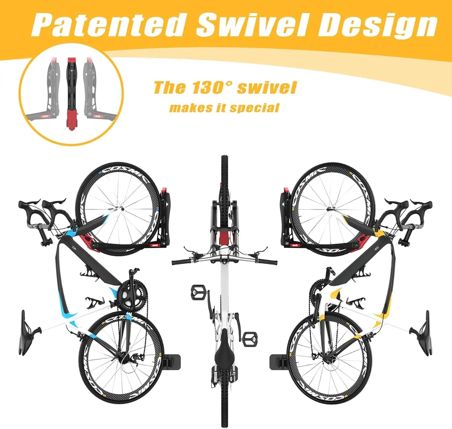 TORACK BIKEPAL Space Saving Wall Mounted Swivel Bike Racks, Vertical Bike Wall Hangers for Garage Storage Solution (2 Pack) by GreenHaven Gardens