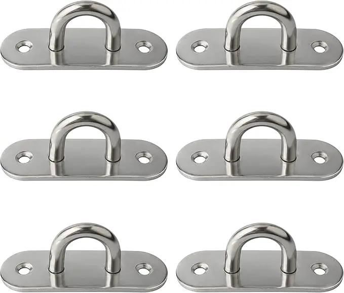 SAYAYO 6 PCS Pad Eye Plate Hooks U Ceiling Hook for Hanging Plants Outdoor Lights Swing Suspension Marine Hardware Staple Hook Loop with Screws Stainless Steel Wall Mount (Brushed Nickel by GreenHaven Gardens