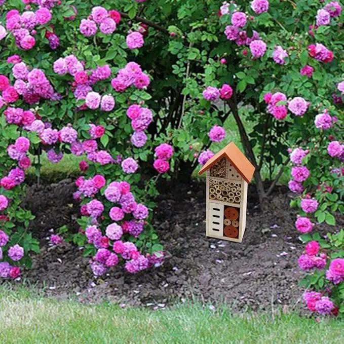 Lulu Home Wooden Insect House, Hanging Insect Hotel for Bee, Butterfly, Ladybirds, Beneficial Insect Habitat, Bug Hotel Garden, 10.4 X 3.4 X 5.4 Inch by GreenHaven Gardens