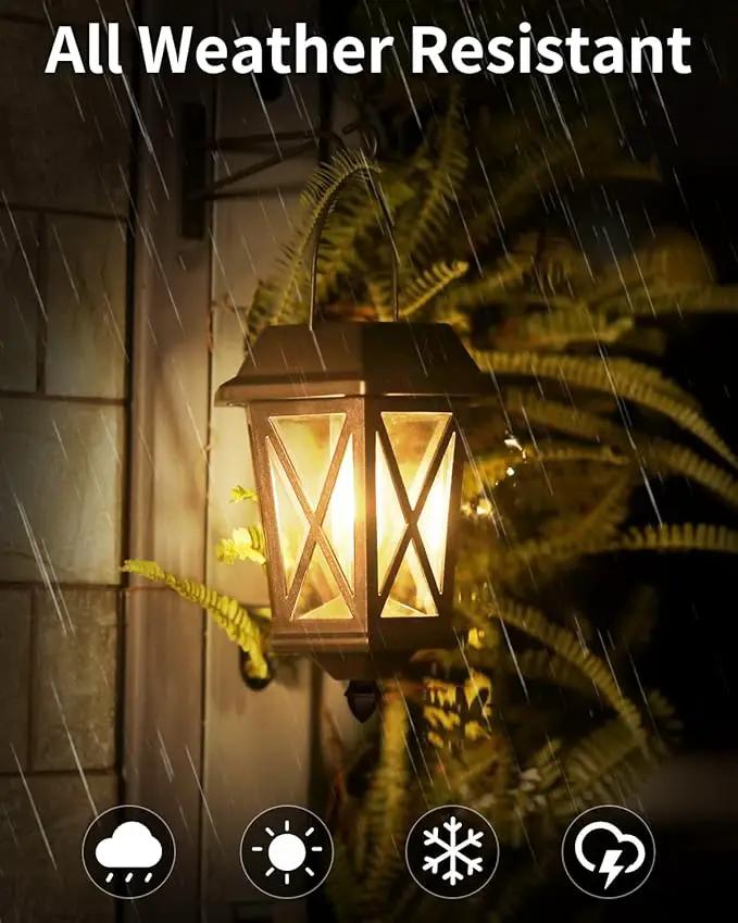 Solar Lanterns Outdoor Waterproof, Hanging Solar Lights with Glass Shade - 2 Pack LED Metal Wall Mount Outdoor Light for Yard/Garden/Patio - Black by GreenHaven Gardens