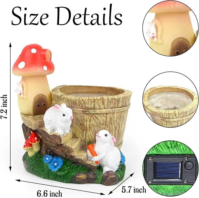 Garden Rabbit Statue,Resin Rabbit Figurine with Solar LED Light,Flower Pots Planters Pots for Succulent,Bunny Statue for Patio Balcony Yard Lawn Decor,Unique Gift for Dad Mom Grandma by GreenHaven Gardens