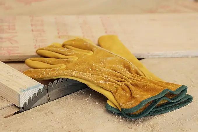 OZERO Leather Work Gloves Flex Grip Tough Cowhide Gardening Glove for Wood Cutting/Construction/Driving/Garden for Men and Women 1 Pair (Gold,Large) by GreenHaven Gardens