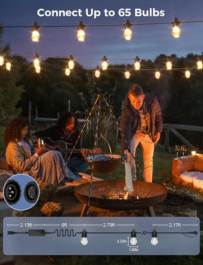XMCOSY+ 48FT Smart Outdoor String Lights - RGBCWIC Dimmable Acrylic Bulbs, Color Changing LED Patio Lights APP WiFi Control, Compatible with Alexa, IP65 Waterproof Outside Lights for Yard Porch by GreenHaven Gardens