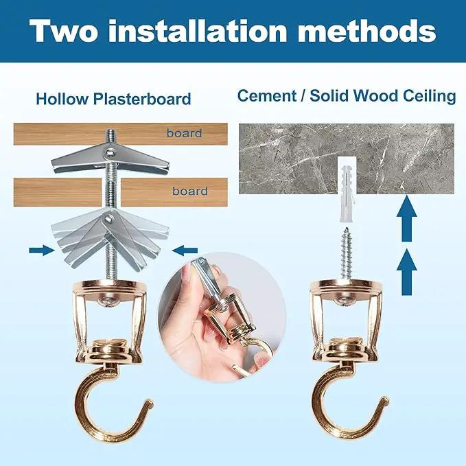 Ceiling Hooks for Hanging Plants (4 PCS Gold),Heavy Duty Metal Plant Hooks, Screw in Hooks for Hanging Birdfeeders, Lamps, Planters, Outdoor Decorative Hooks up to 33 lbs by GreenHaven Gardens