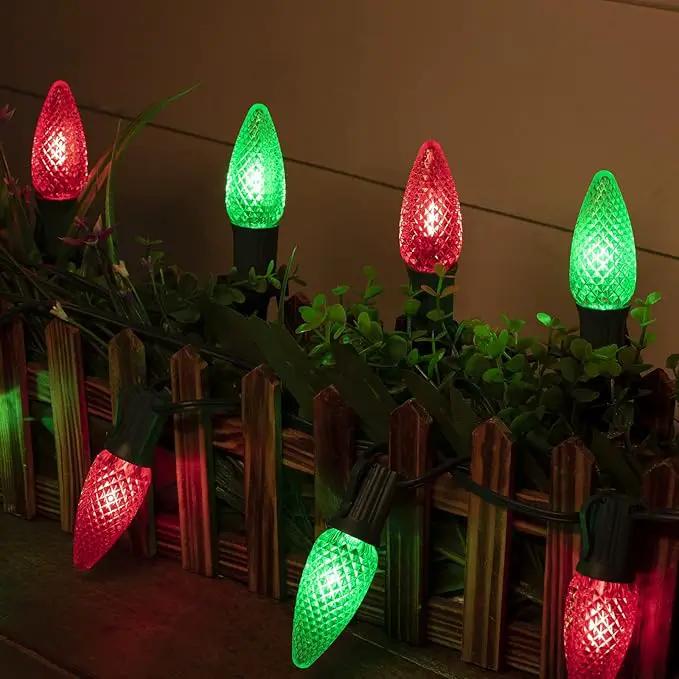 C9 LED Christmas Lights Outdoor with stakes, 25.7ft 20 LED Strawberry String Lights, Connectable Shatterproof Pathway Lights Marker for Path, Lane, Patio, Xmas Holiday Decorations, Red and Green by GreenHaven Gardens