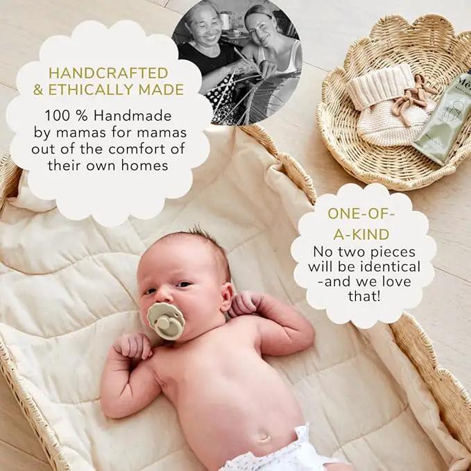 Bebe Bask Premium Baby Changing Basket - Artisan-Crafted Scalloped Rattan - Changing Basket for Baby Dresser - All Accessories Included - Complete Set for Nursery (Natural) by GreenHaven Gardens