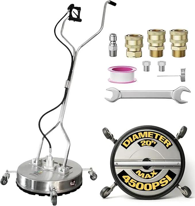 EDOU Direct 20 Inch Pressure Washer Surface Cleaner - Dual Handle Concrete Cleaner, Wheels - Driveway Pressure Washer Attachment, 4,500 PSI Max - Includes Quick Connector Kit - Silver by GreenHaven Gardens