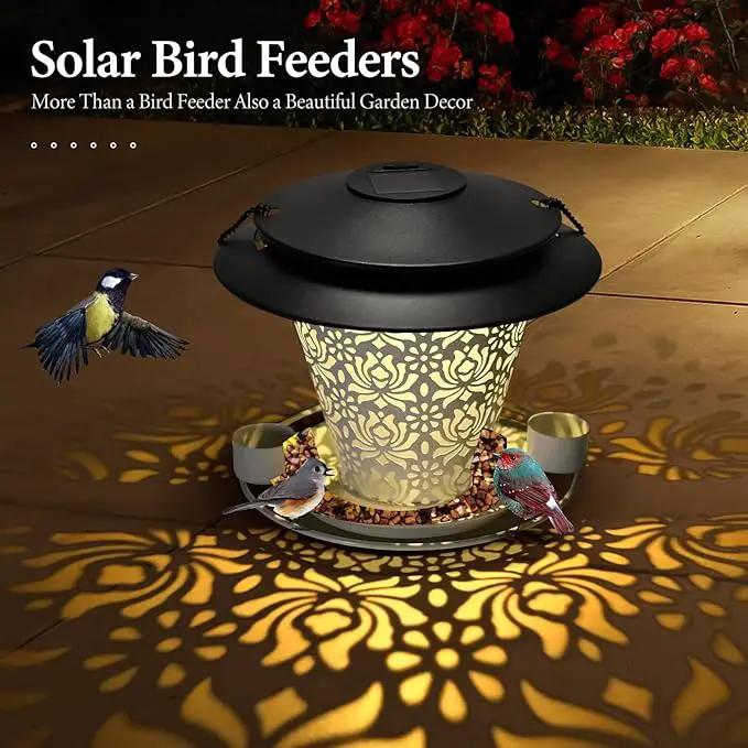 Solar Bird Feeders for Outside Hanging Metal Wild Bird Feeder Solar Lanterns Outdoor Waterproof Garden Decor for Yard White by GreenHaven Gardens