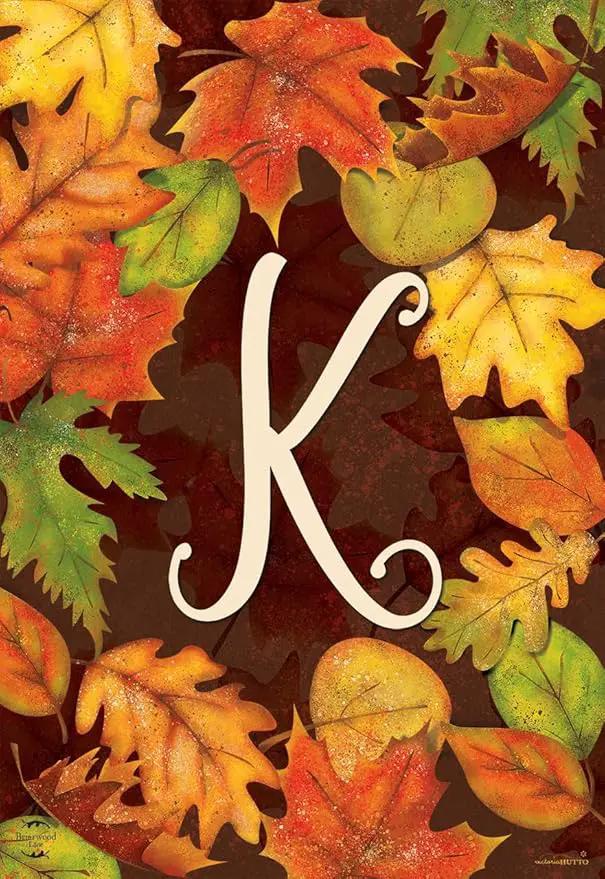 Briarwood Lane Fall Leaves Monogram Letter K Garden Flag by GreenHaven Gardens
