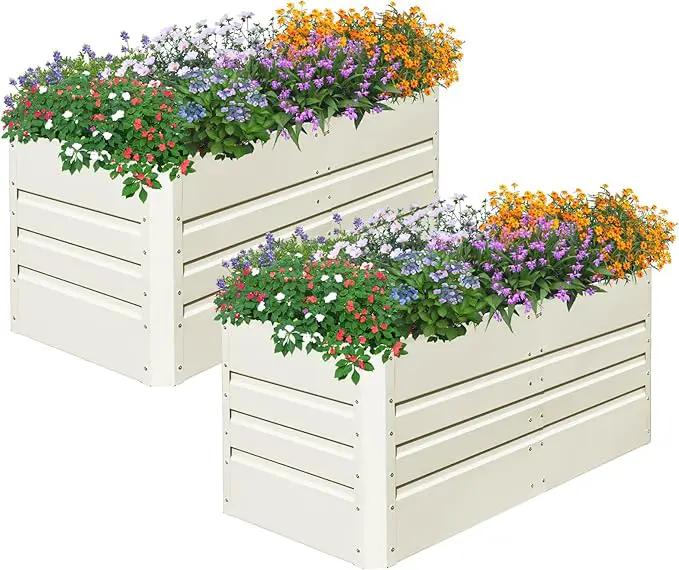 SnugNiture 2 Pcs 4x2x2FT Raised Garden Bed Galvanized Planter Garden Boxes Outdoor, Deep Root Planter Raised Bed for Vegetables Flowers Herbs,Beige White by GreenHaven Gardens
