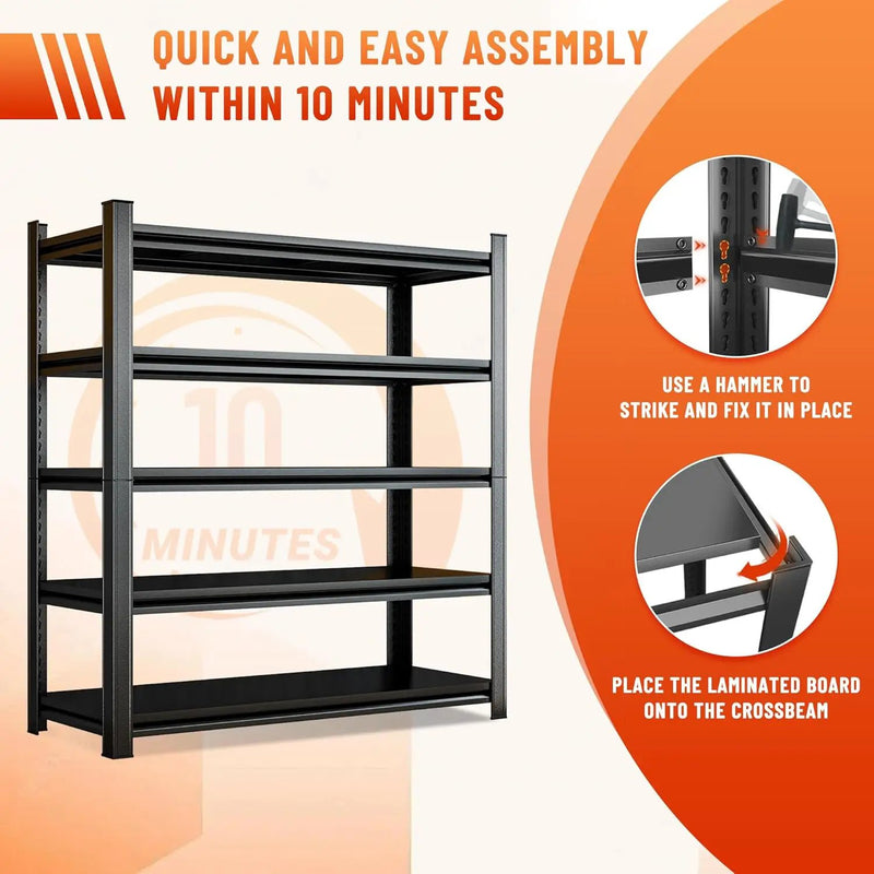 5-Tier Heavy Duty Metal Shelving Unit, 2500LBS Capacity Garage Storage Shelf, Industrial Adjustable Storage Rack for Warehouse, Basement, Commercial & Home Use (77" H x 35.4" W x 15.7" D,Black) by GreenHaven Gardens