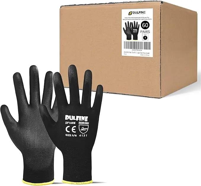 DULFINE Ultra-Thin PU Coated Work Gloves-60 Pairs,Excellent Grip,Nylon Shell Black Polyurethane Coated Safety Work Gloves, Knit Wrist Cuff,Ideal for Light Duty Work. (Small) by GreenHaven Gardens