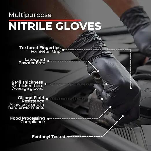 Heavy Duty 6 Mil Black Nitrile Gloves - Disposable, Latex & Powder Free | Mechanic, Food Prep & Tattoo | Rubber Gloves for Cooking, Cleaning & Household |Bulk Case of (1000) by GreenHaven Gardens