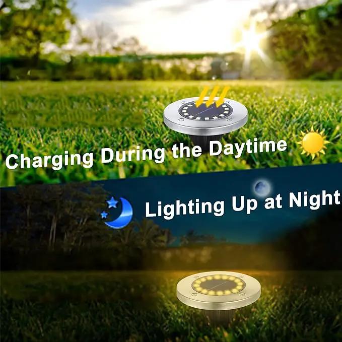 Solar Ground Lights-Waterproof Solar Lights Outdoor Garden- Solar Disk Lights-Upgraded 16LED Bright in-Ground Lights-Landscape Lights for Pathway, Yard, Lawn, Patio, Walkway (12 Pack Warm Light) by GreenHaven Gardens