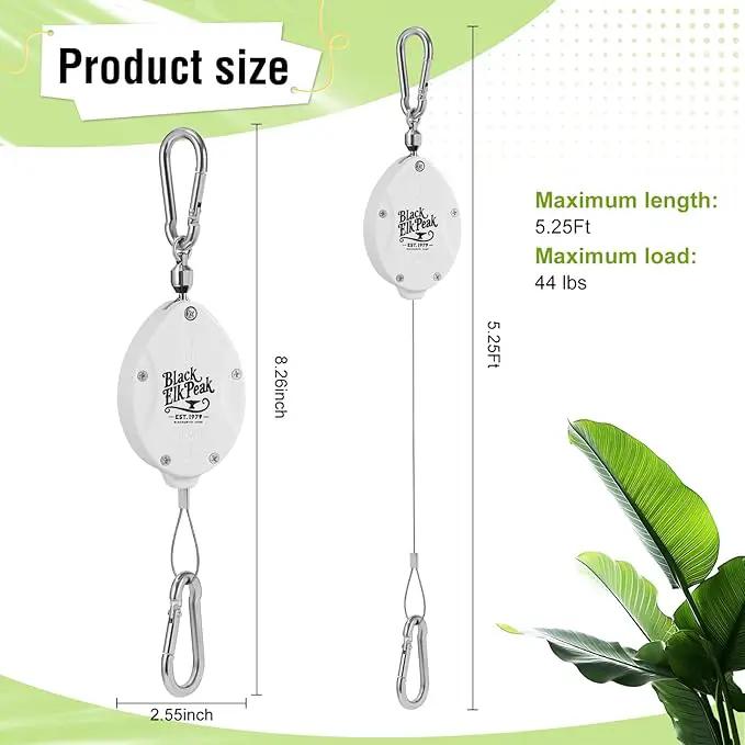 Plant Pulleys for Hanging Plants, Heavy Duty Retractable Hangers, 304 Stainless Steel Rope, Auto Plant Holder, Adjustable Climbing Hook for Garden Baskets Watering, or Bird Feeders 2PC (White) by GreenHaven Gardens