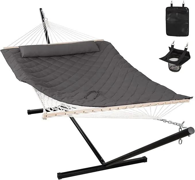 ANOW Outdoor Hammock with Stand 12FT, Heavy Duty Hammock with Steel Stand, Included Detachable Pillow and Pad, 450 LBS Weight Capacity, Gray by GreenHaven Gardens