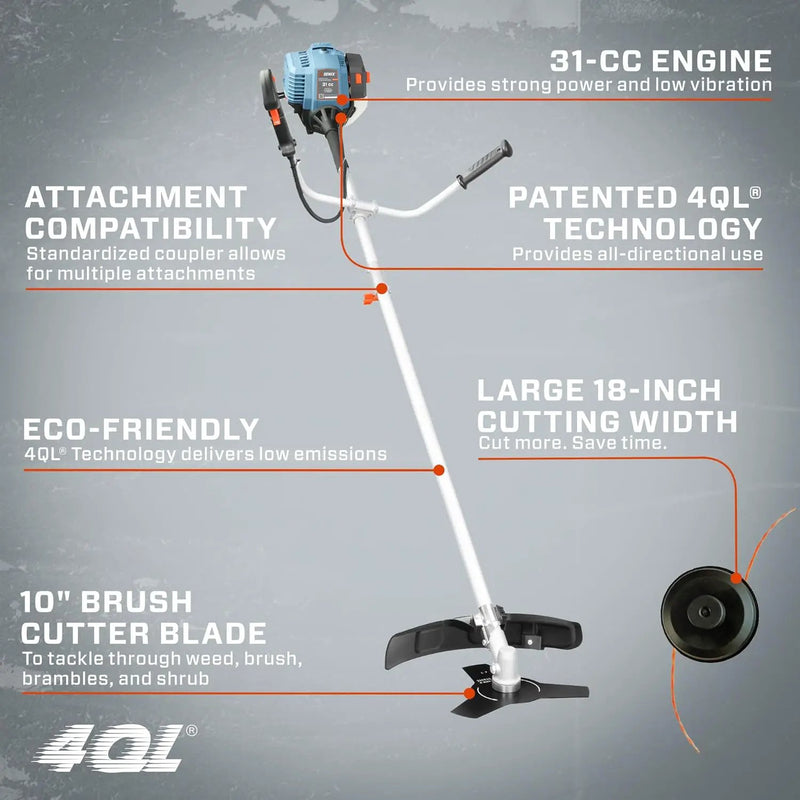 SENIX GTBCU4QL-M 4QL 31 cc Gas Brush Cutter, 4-Cycle String Trimmer and Edger Lawn Tool with Straight Shaft, Front D-Handle, Bump Feed, 17.7 Inch Cutting Width by GreenHaven Gardens