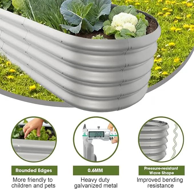 8x2ft Oval Galvanized Raised Garden Bed Kits 16" Tall Outdoor Large Metal Modular Planter Box 9-in-1 Raised Beds for Gardening,Vegetables,Fruits,Flowers & Herbs (Silver) by GreenHaven Gardens