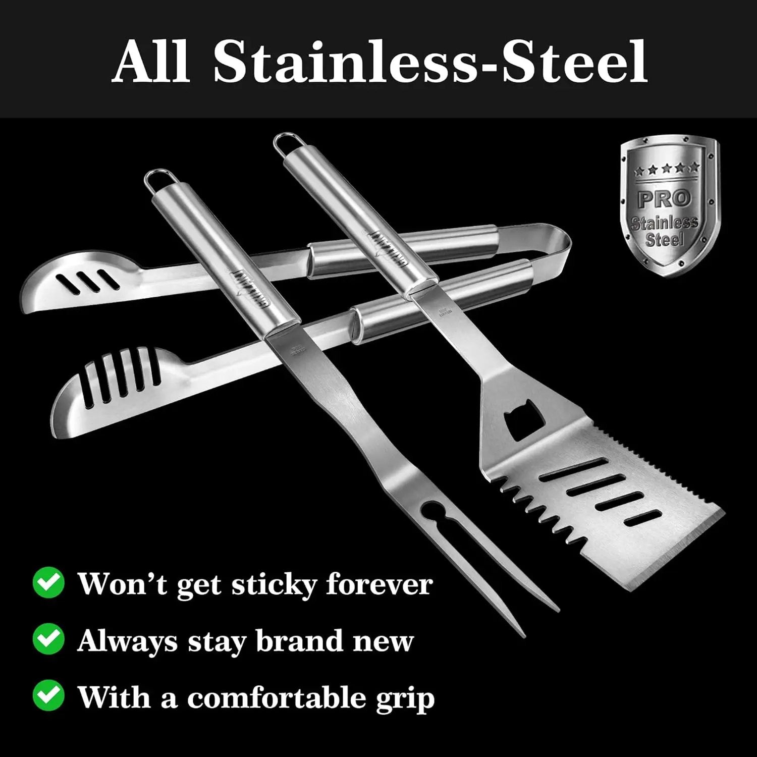 GRILLART Grill Tools Grill Utensils Set - 3PCS BBQ Tools, Stainless Barbeque Grill Accessories -Spatula/Tongs/Fork w/Insulated Glove, Ideal BBQ Set Grilling Tools for Outdoor Grill, Gifts for Men Dad by GreenHaven Gardens