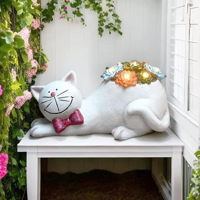 Cat Garden Figurines Outdoor Decor Solar Statue with LED Lights for Patio Lawn Yard Art Decoration Housewarming Garden Gift by GreenHaven Gardens
