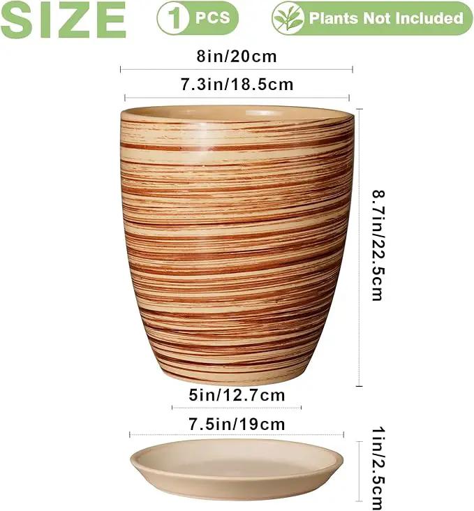 8 Inch Plant Pot, Ceramic Planter with Drainage Hole and Saucer Large Flower Pot for Home Patio Garden Office, Yellow by GreenHaven Gardens