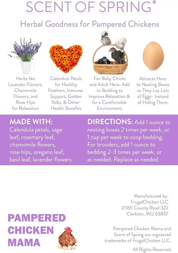 Pampered Chicken Mama Floral Nesting Herbs for Chickens (16 Ounces/1 Pound) | Relaxation Blend for Chick Brooder Box, Chicken Coop Bedding | Scent of Spring by GreenHaven Gardens
