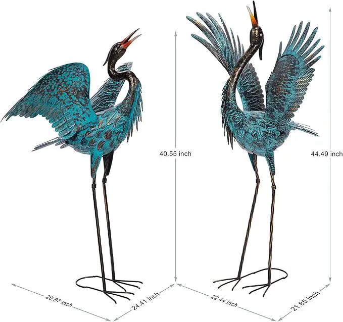 Natelf Garden Crane Sculptures & Statues, Blue Heron Decor Outdoor Large Bird Yard Art, Standing Metal Herons Lawn Ornaments for Home Patio Porch Backyard Decorations(Set of 2) by GreenHaven Gardens