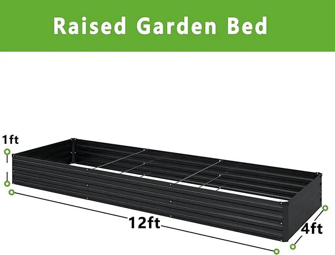 MGNO 2pcs 12x4x1FT Galvanized Raised Garden Bed-Outdoor Planter Box for Vegetables-Metal Garden Bed,RRectangle Planting Box for Herb,Flower,Black by GreenHaven Gardens