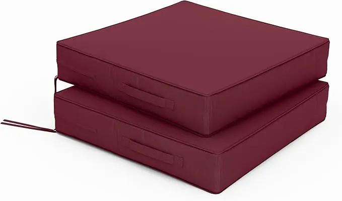 Patio Chair Cushions 22 X 22 X 4 Inch Waterproof Outdoor Seat Cushions for Patio Furniture, Outdoor Sofa Couch Pads with Ties & Handle, Set of 2, Burgundy by GreenHaven Gardens