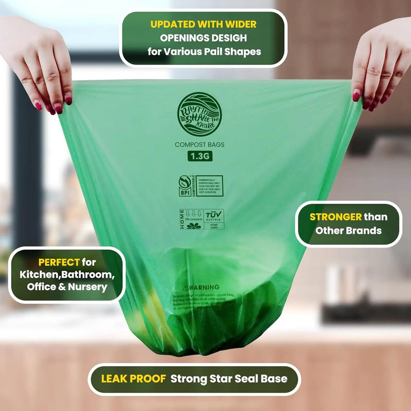 Compost Bags 1.3 Gallon,100 Count,Compostable Small Trash Bags for Kitchen Countertop Compost Bin 0.75, 1,1.2, 1.3Gallon,ASTM D6400, US BPI and Europe OK compost HOME certified by GreenHaven Gardens