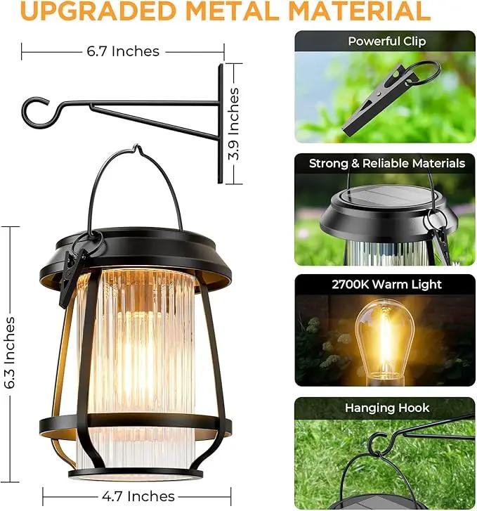 Solar Lanterns Outdoor Waterproof, Metal Hanging Solar Lights Outdoor with Hooks Wall Mount Kit, Solar Powered Lanterns for Garden Porch Patio Fence Decorative 2 Pack (Warm Light) by GreenHaven Gardens