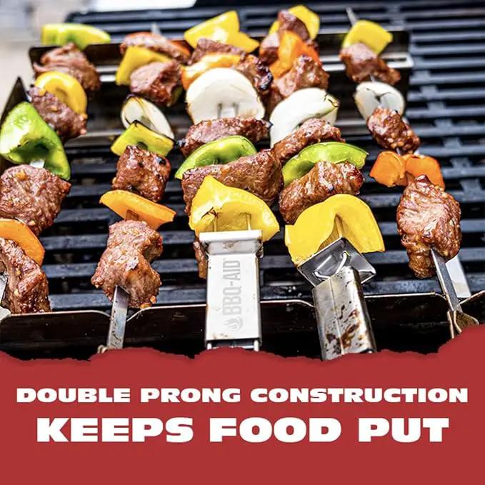 BBQ-AID Premium Barbecue Double Pronged Stainless Steel Skewers for Grilling - Quick Release Kebab Sticks for Veggies & More by GreenHaven Gardens