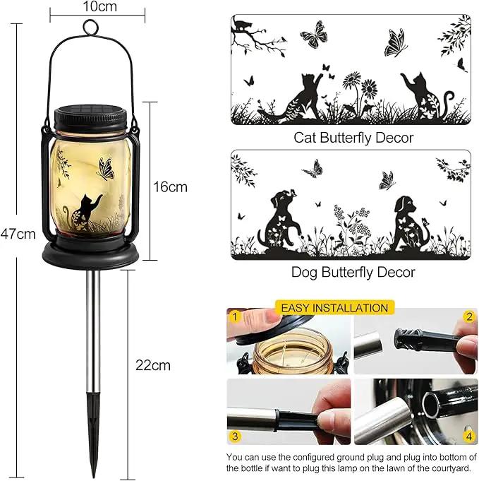 YJFWAL Solar Cat & Butterfly Lanterns Outdoor Waterproof - Cat Lover Unique Birthday Mothers Day Gifts for Women Mom Grandmom , LED Hanging Mason Jar Fairy Lights for Garden Yard Patio Decor by GreenHaven Gardens