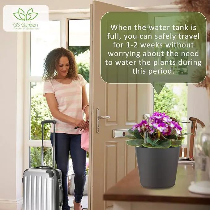 Self Watering Planters for Indoor Outdoor Plants 7 inch Flower Pot with Water Level Indicator Grey 6 Pack African Violet Self Watering Pots for All Orchid agave etc. House Plant Plastic Planter by GreenHaven Gardens
