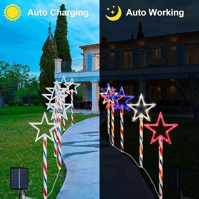 4th of July LED Big Star Pathway Lights Patriotic Lights Outdoor, for Memorial Day Independence Day Any Patriotic Decorations, 8 Mode Remote Control Solar Powered(2 Pack, 180 LED) by GreenHaven Gardens