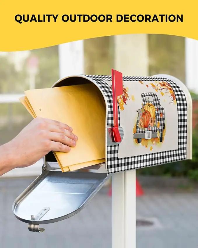 Magnetic Mailbox Cover Oversized 21"x25.5" Fall Black and White Buffalo Plaid Truck with Pumpkins Post Box Cover Mailbox Wraps Post Letter Box Cover for Holiday Garden Yard Outdoor Decor by GreenHaven Gardens