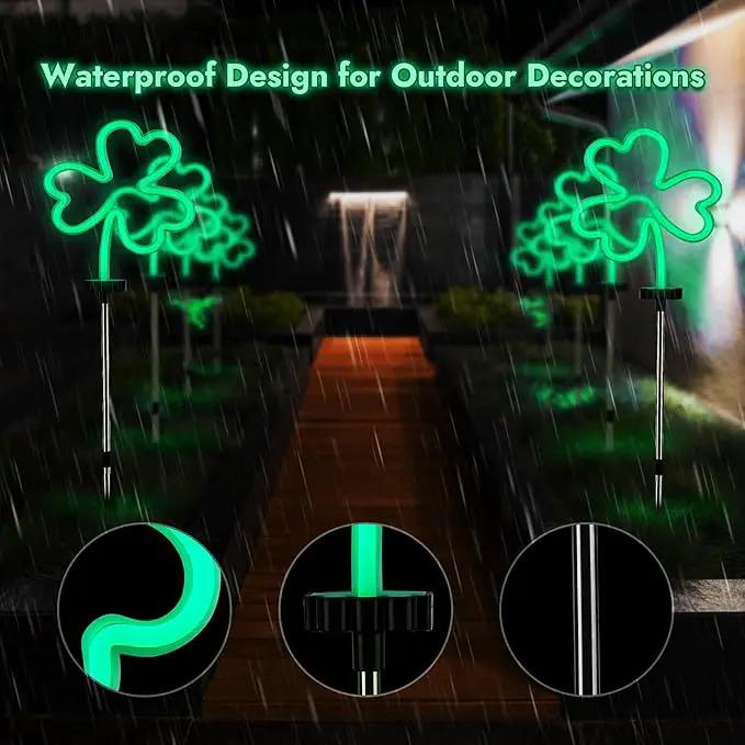 BlcTec St Patricks Day Decorations Outdoor, 4PCS Shamrock Neon Lights with Stainless Steel Stakes, Waterproof Irish Green Shamrock Pathway Lights for Yard Lawn Garden Porch Decor, Plug in by GreenHaven Gardens