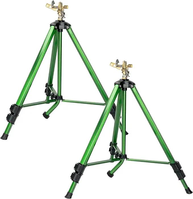 Impact Sprinkler on Tripod Base, Heavy Duty Adjustable Zinc Sprinkler Head for Lawn Yard Garden, 360 Degree Large Area Irrigation, 3/4" Connector Extension Legs Flip Locks, 2 Pack by GreenHaven Gardens
