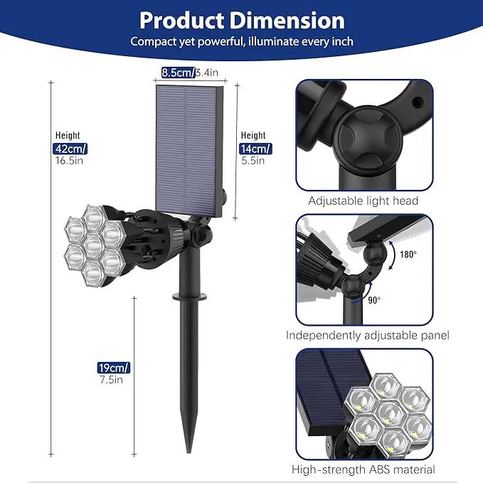 Solar Lights Outdoor Waterproof IP68, 360° Adjustable 4 Modes Solar Powered Spot Lights for Yard Garden Landscape, Bright Led Flood Lightings for Outside Wall Tree House Pathway (Cold White/2 Pack) by GreenHaven Gardens
